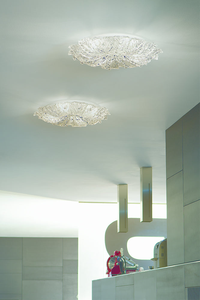 Handmade Embellished Medium Fine Italian Ceiling Lamp With A Closed Lampshade And Murano Glass