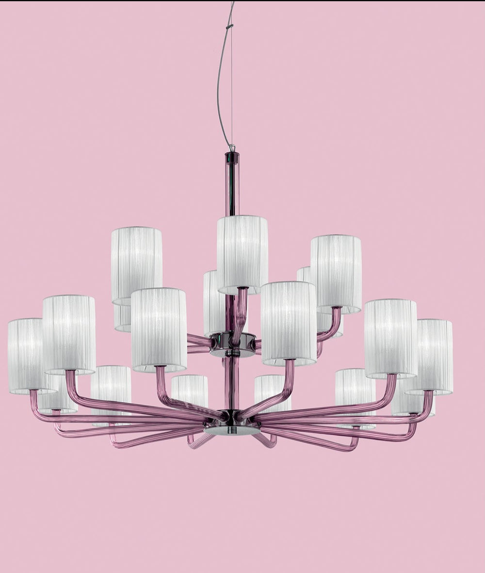 Hand-Blown Classic Fine Italian Two-Tier Chandelier With Eighteen Shades And Murano Glass