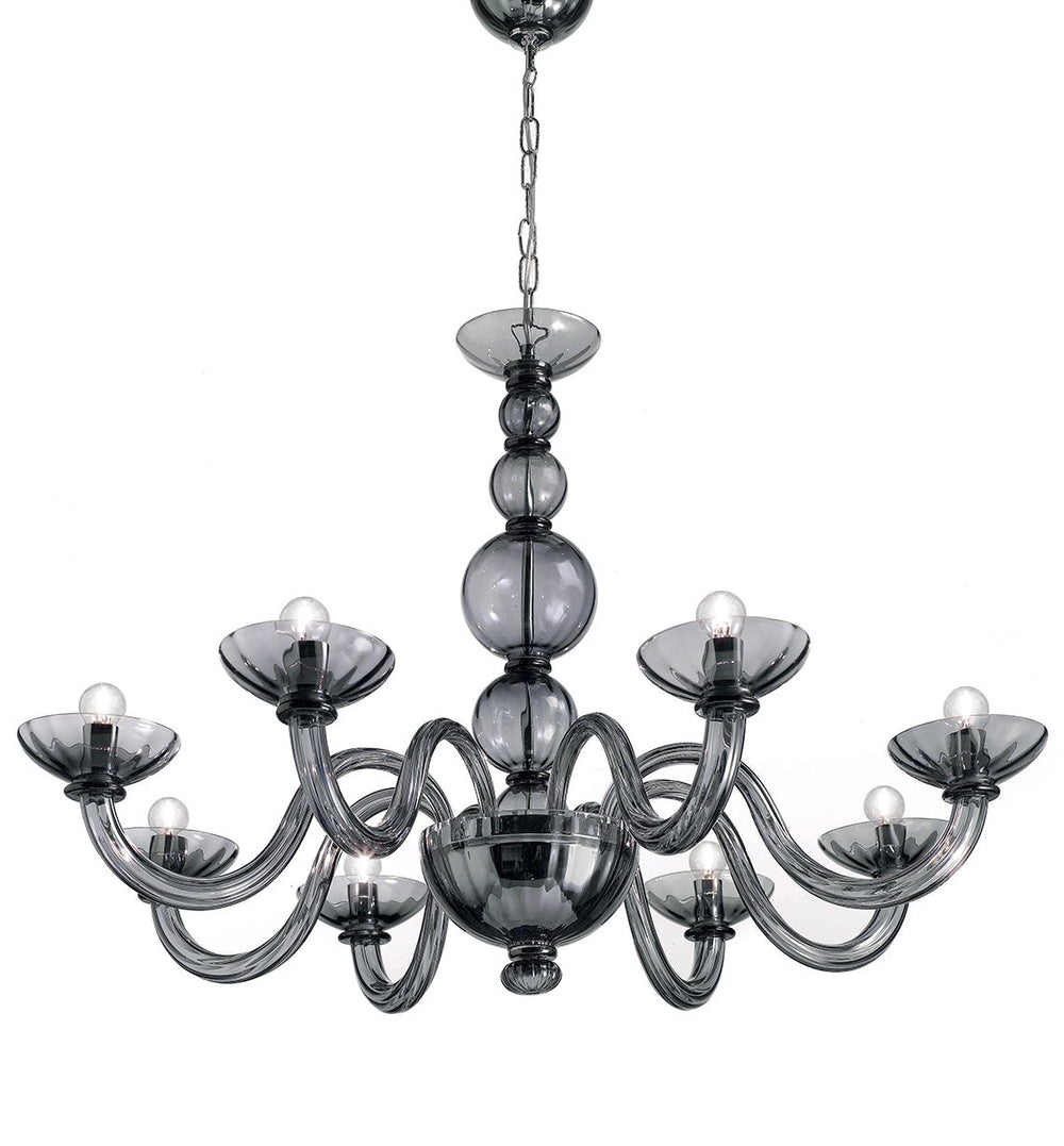 Handcrafted Luxurious Single-Tier Venetian Chandelier Lamp With Eight Shades And Murano Glass