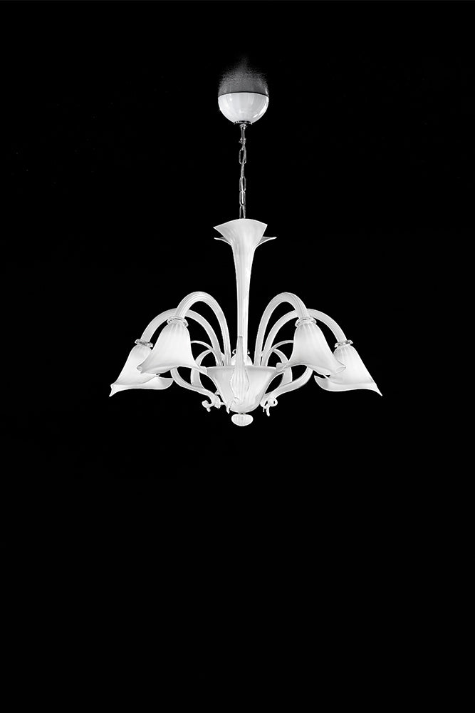 Handcrafted Sophisticated Fine Italian Ceiling Pendant Chandelier With Five Shades And Murano Glass