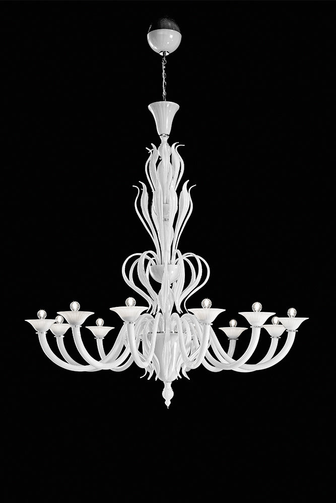 Hand-Blown Fine Venetian Traditional Chandelier With Twelve Shades And Murano Glass
