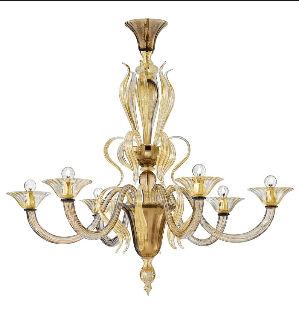 Hand-Blown Fine Venetian traditional Chandelier with eight shades and Murano Glass
