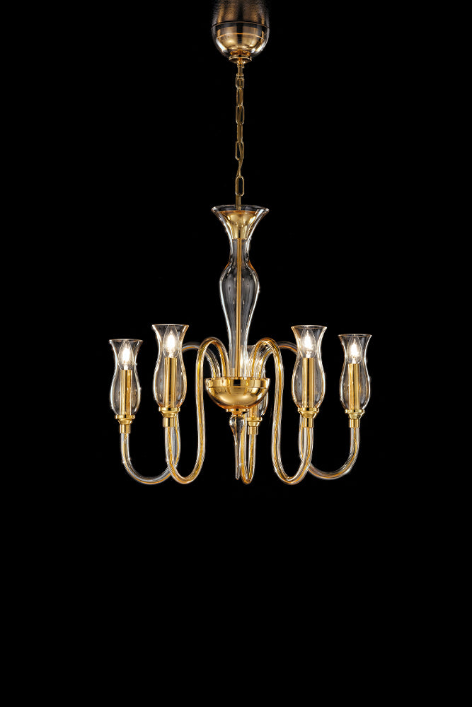 Handcrafted Contemporary Fine Italian Chandelier With Five Lights And Murano Glass