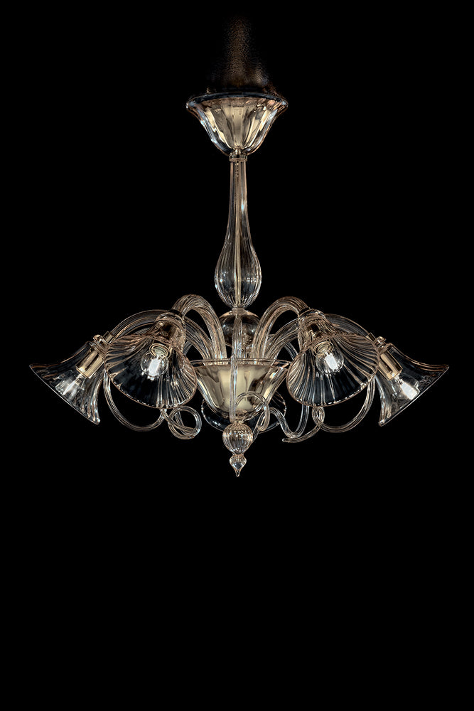Handmade Elegant Venetian Chandelier With Six Shades And Murano Glass