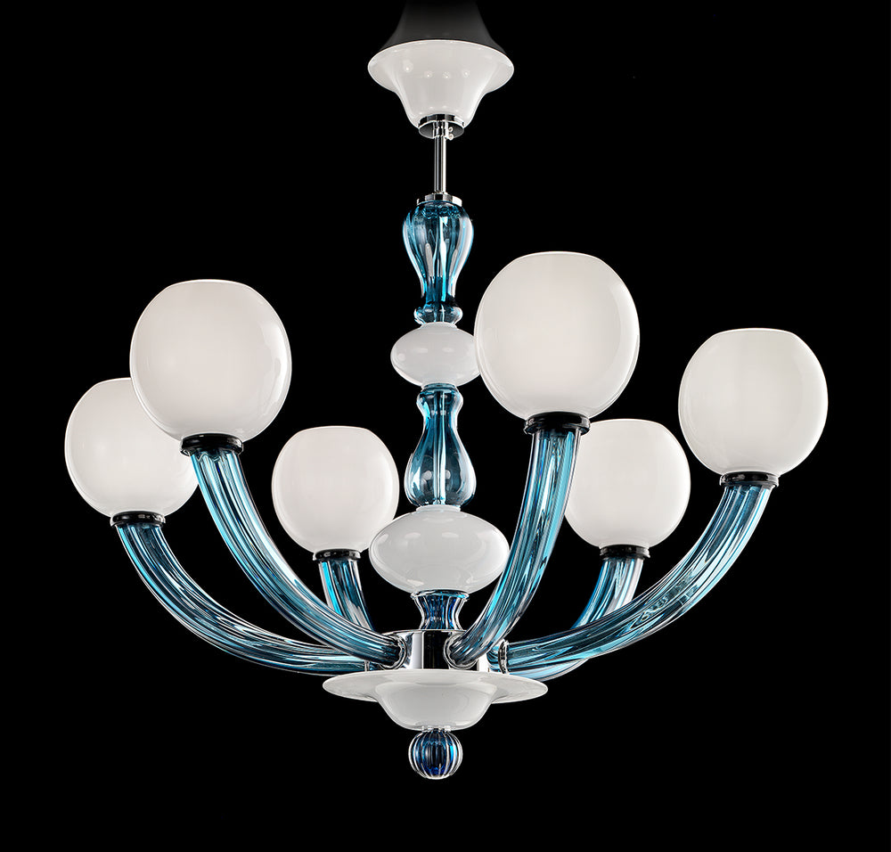 Handmade Fine Italian Chandelier Ceiling Pendant Lamp With Six Shades And Murano Glass