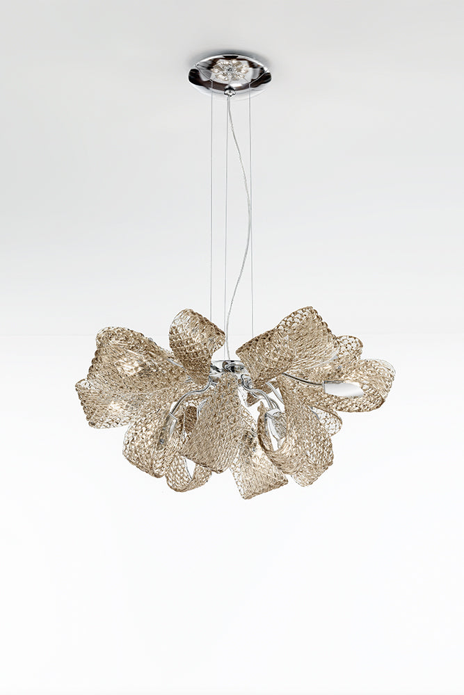 Handmade glamorous ceiling pendant Chandelier with twelve lighted arms and Murano Glass