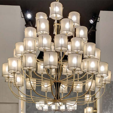 Gold and leather Italian designer chandelier with 44 lights
