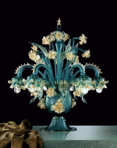 Green and gold Murano glass chandelier table lamp