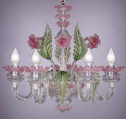 Petite Five Light Pink And Green Murano Glass Chandelier
