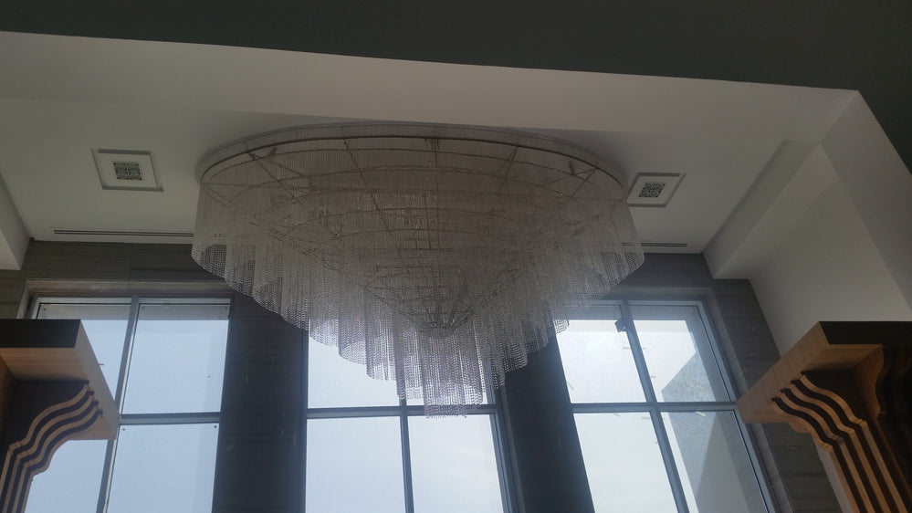 Crystal Foyer & Stairwell Twister Chandelier With Matching Crystal Waterfall Wall Lights