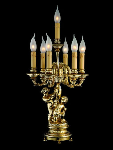 Antiqued gold and brass candelabra with two charming cherubs