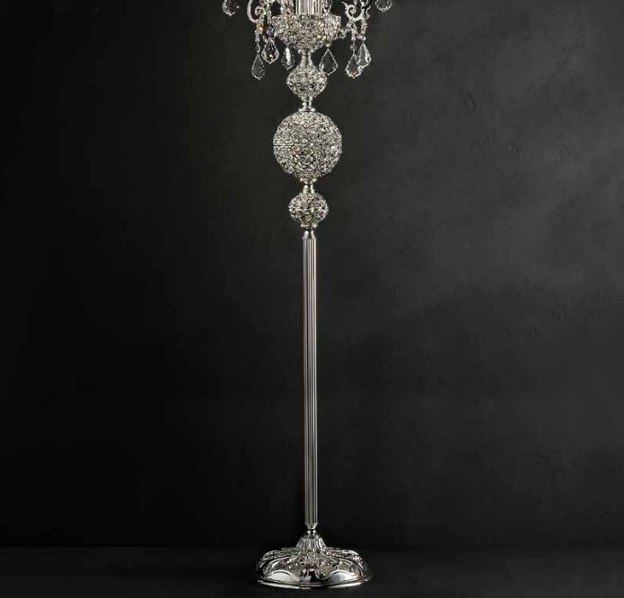 Ornate Classic Silver-Or Gold Plated Italian Floor Lamp With Shades And Premium Crystals