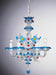 Red, yellow and blue Murano glass 6 light flower chandelier