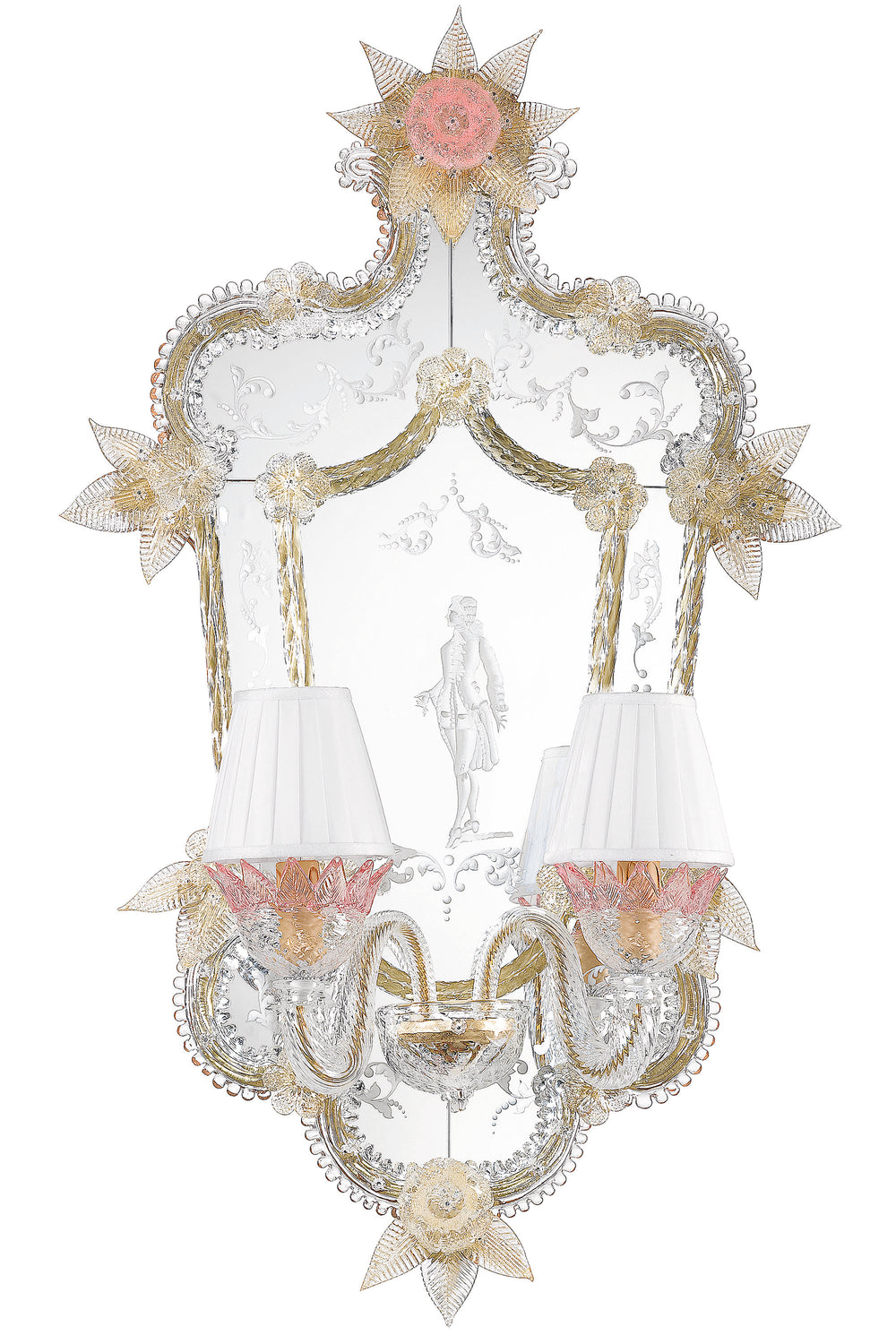 Pair Of Mirrored Wall Sconces Featuring Dame And Cavalier