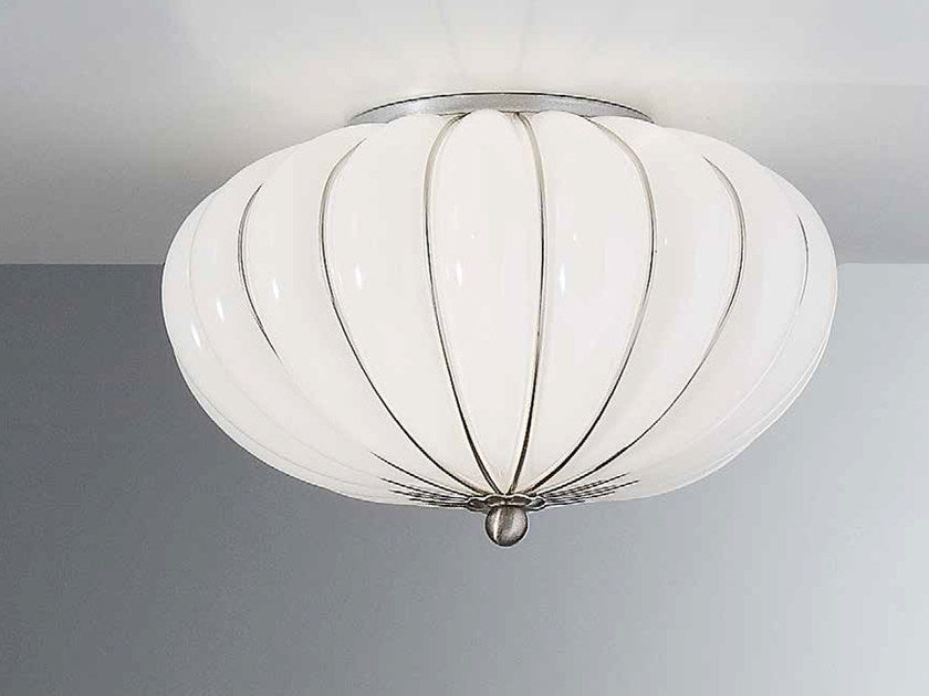 Elegant white blown Murano glass ceiling light, 29cm in diameter