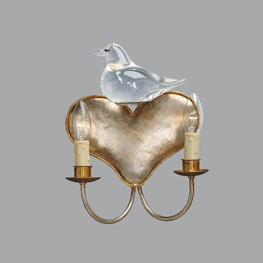 Gold Metal Heart Wall Light with Murano Glass Bird