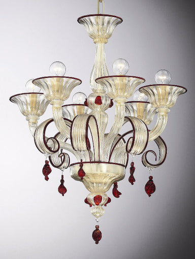 Crystal, gold and red Italian chandelier