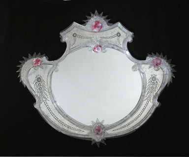Venetian Mirror with Floral Pink Glass Decoration