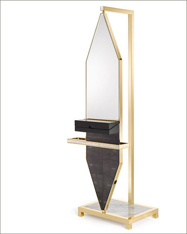 Venetian art deco swivelling mirror with leather detail