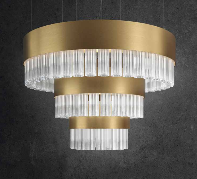 Spectacular Modern Ribbed Italian Glass Stairwell-Style Light With 7 Metal Finishes