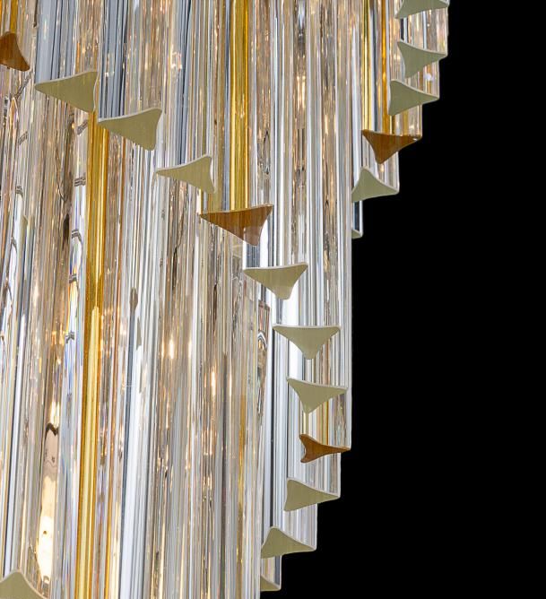 Beautiful Large Modern Mid-Century Chandelier With Clear And Amber Murano Glass Prisms