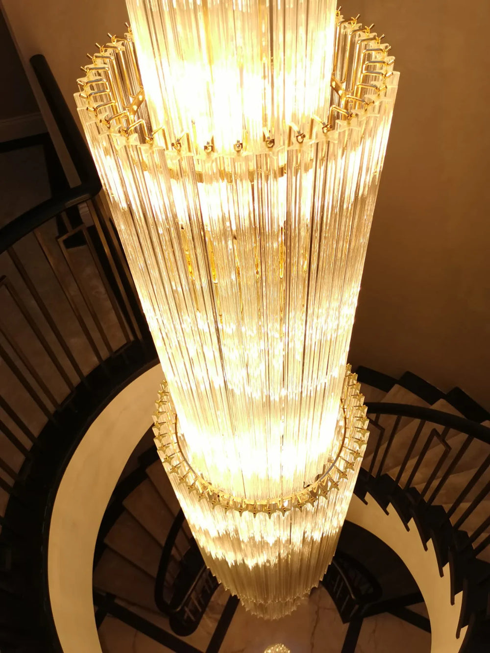 Large Bespoke Murano Glass Prism Staircase Chandelier With Extra Long Glass Prism Elements