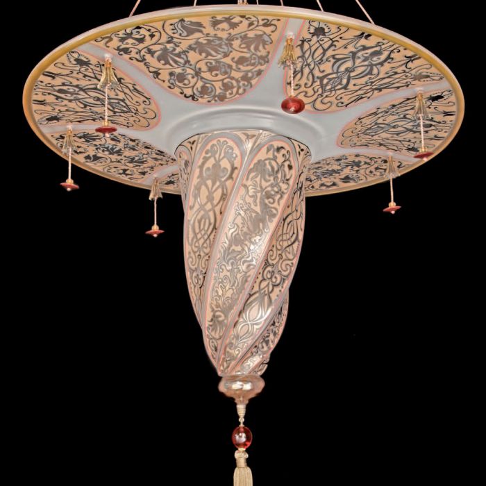 Fortuny style ceiling light with art nouveau design
