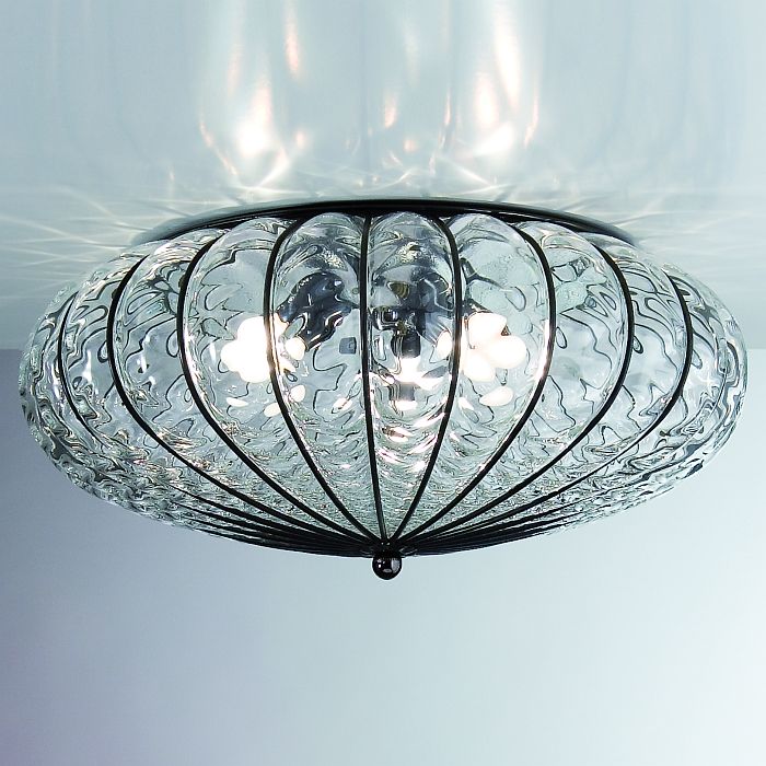 Transparent Murano crystal flush fitting ceiling light