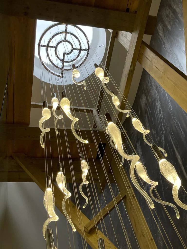 Glass Spiral Horn Soda Bubble Effect Hanging Lights Stairwell Chandelier In Various Custom Sizes & Styles
