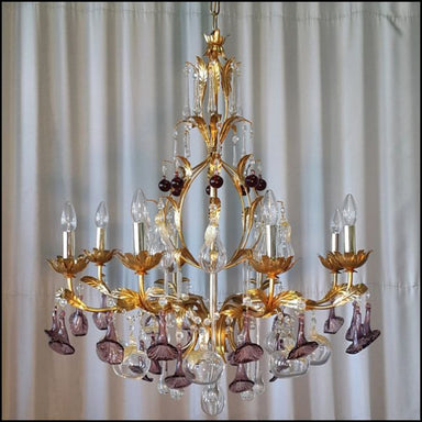 8 Arm Murano Chandelier with Clear and Amber Blown Glass Fruits