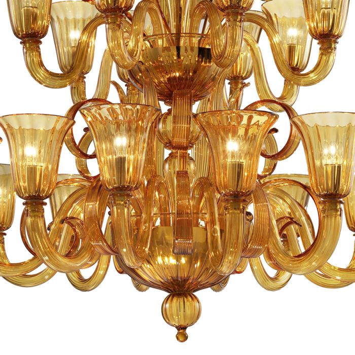 Amber Murano glass scroll chandelier in 6 sizes