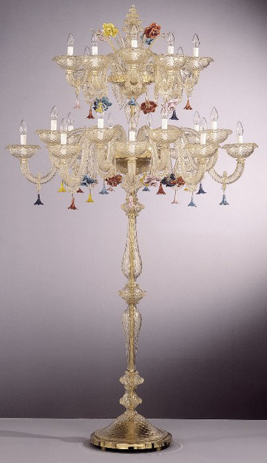 Murano crystal 24 light floor chandelier with coloured flowers
