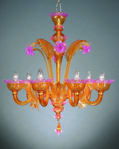 Amber and pink Murano glass chandelier