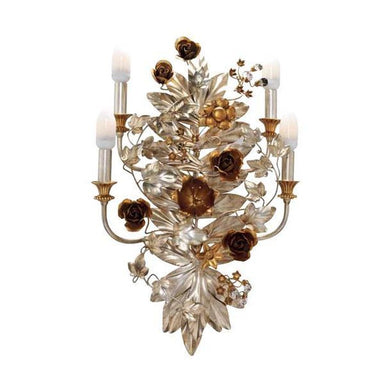 Silver Metal Wall Light with Flowers, Leaves & premium Element