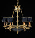 8 light French gold chandelier with black shades