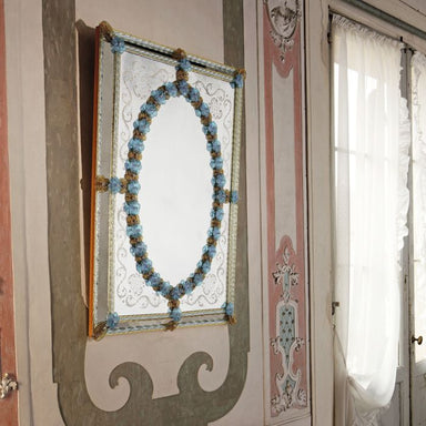 Venetian mirror with bespoke colour Murano glass flowers
