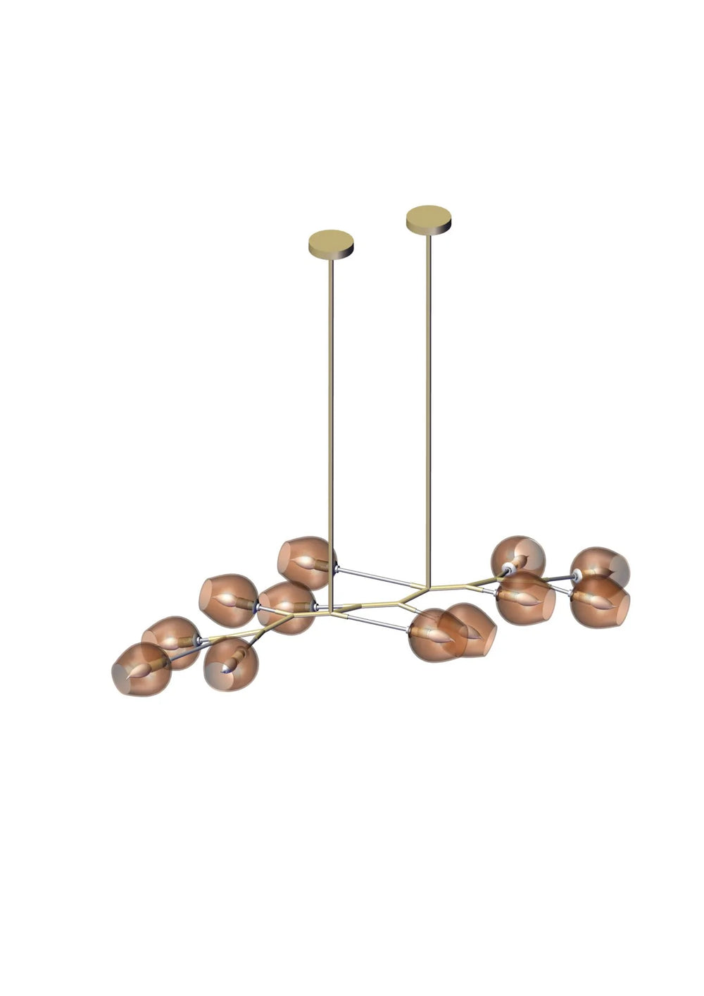 Murano Glass Bubble Dining Table 12 Light Chandelier In Fume With Extra Long Bronze Frame