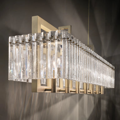 Modern Gold Chandelier with Glass Panels inspired by Rock Crystal