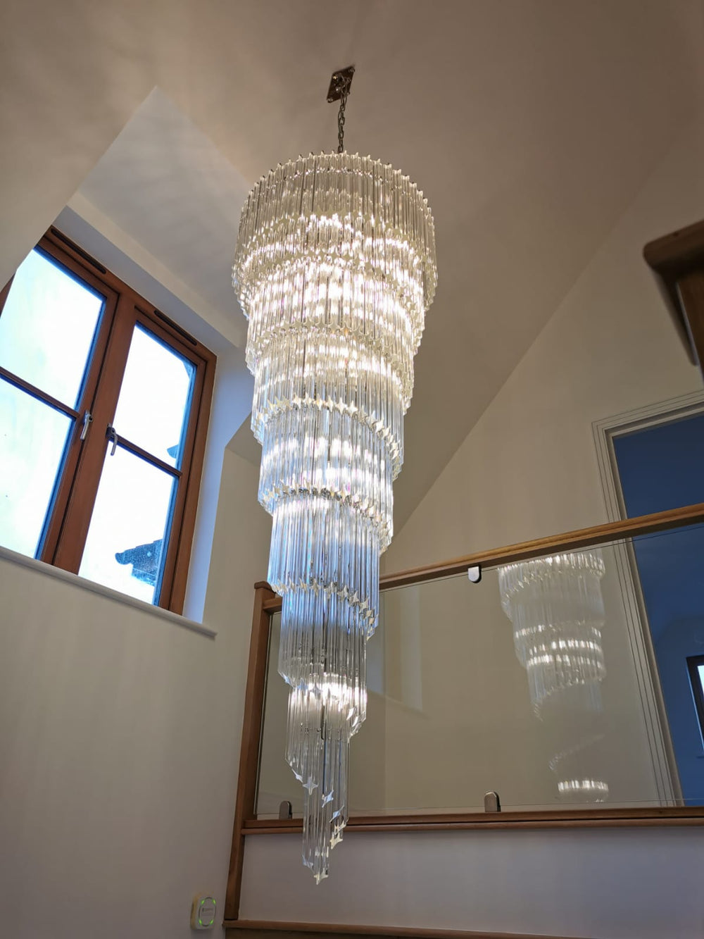 Heavy Chandelier Angle Ceiling Solution Stairwell Or Hallway Chandelier
