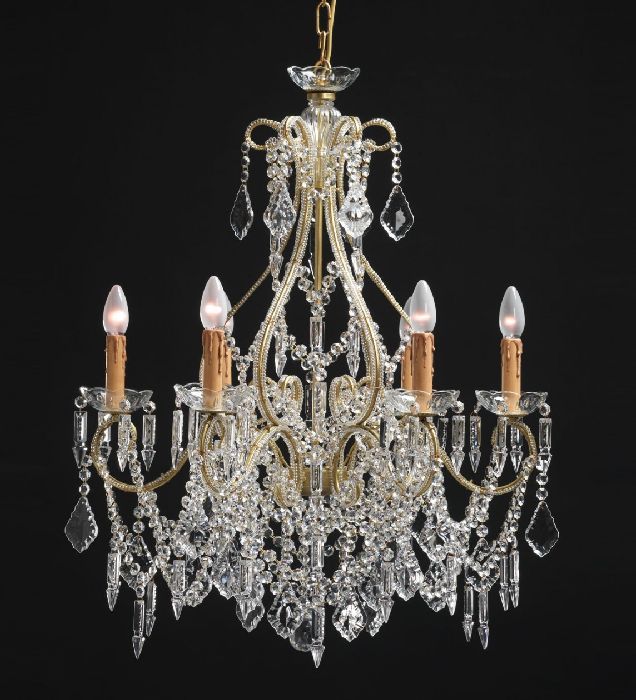 6 light gold chandelier with Bohemian crystals