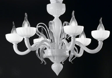 Small white Murano glass 6 light 'Epoque' chandelier