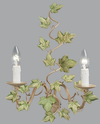 Gold Metal Double Lamp Wall Light with Green Ivy