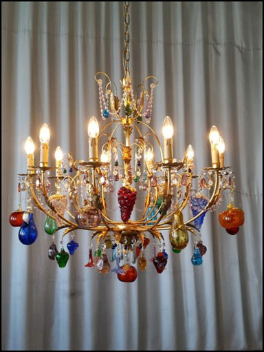 Murano 10 arm Chandelier with Multicoloured Fruits