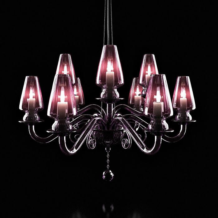 Dramatic purple Italian glass chandelier with Swarovski pendant