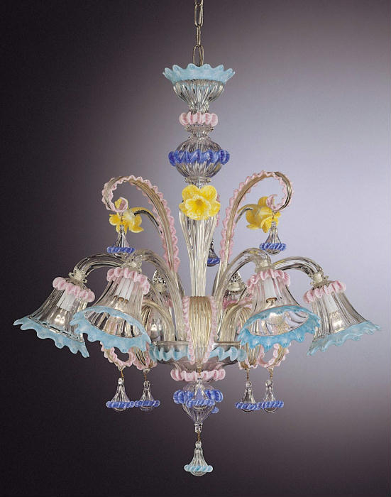 Multi coloured floral Murano glass chandelier with 6 lights