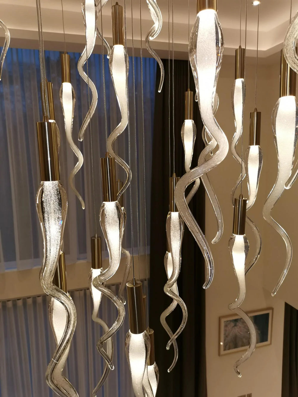 Glass Spiral Horn Soda Bubble Effect Hanging Lights Stairwell Chandelier In Various Custom Sizes & Styles