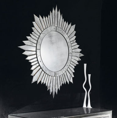 Silvered sun-burst wall mirror in the art deco style