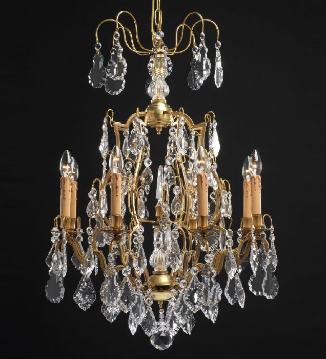 8 Light French Gold Chandelier with Bohemian Crystals