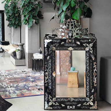 Classic bevelled edge Venetian mirror with black detail