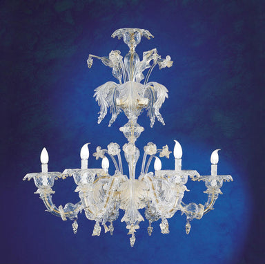 Clear glass Rezzonico-style chandelier with 6 lights